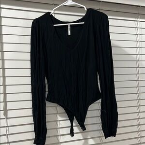 Lulu's Black Fitted Tie Front Bodysuit